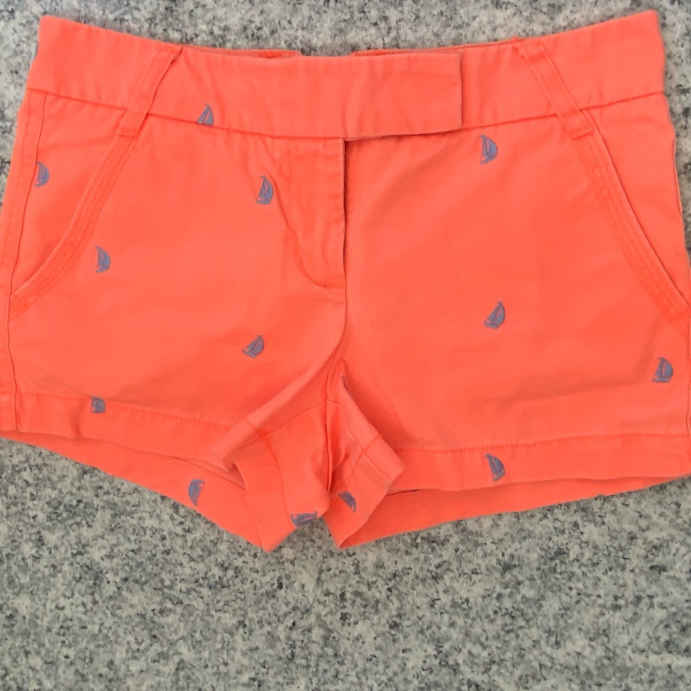 J. Crew Womens Broken-In Chino Shorts Size 2 Orange Sail Boat Print Cotton